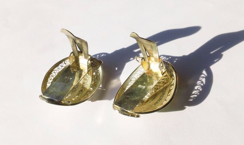 Vintage Estate Sterling Silver Filigree Mesh Swept Wings Clip-On Earrings