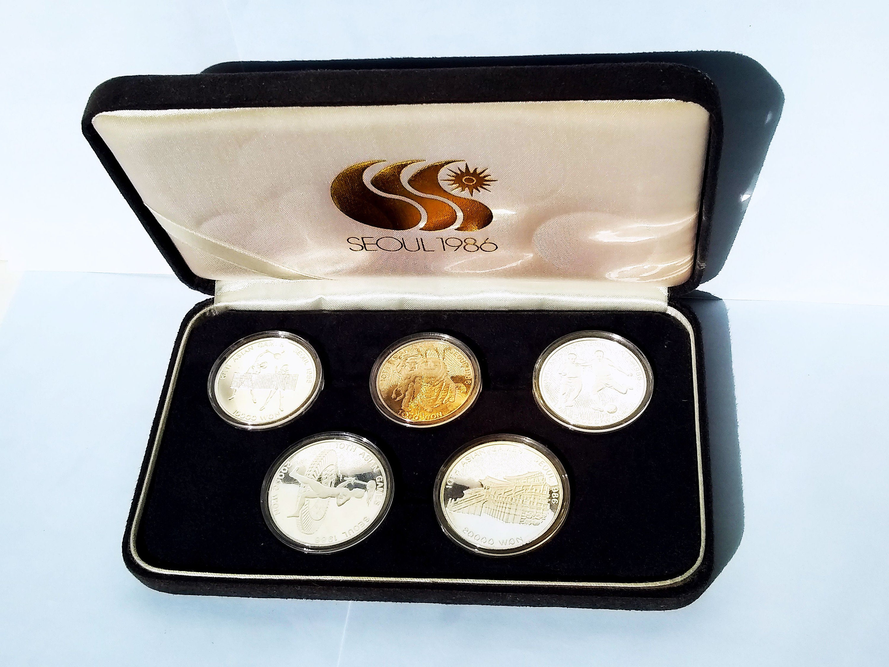 1986年ソウルアジア大会 銀メダル5枚セット Seoul 1986 Rare Vintage 1986 Commemorative 10th Asian Games Korean 5 Silver
