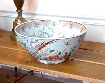 Antique Chinese Export Famille Rose Painted Pheasants Display Bowl