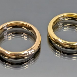 Set of 2 Signed Milor Italy Yellow & Rose Gold Washed Stainless Eternity Wedding Band Gift Rings - Sz 7, Gift for Her, Women's Jewelry