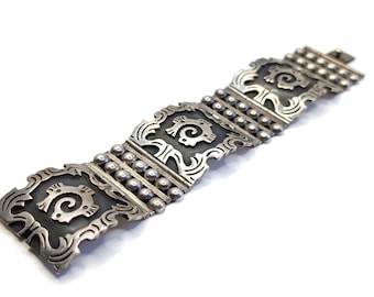 Hinged Mexican Bangle Bracelet Vintage Sterling Silver Size 7