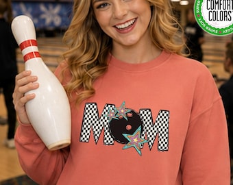 Camiseta de mamá aficionada a los bolos, camiseta de bolos Comfort Colors, sudadera de mamá aficionada a los bolos, camiseta deportiva retro a cuadros para mamás, sudadera con capucha para fans de los bolos