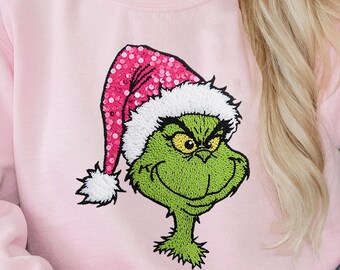 Faux Texture Grinchy Sweatshirt, Grinch Christmas Sweater, Funny Christmas Shirt, Cute Christmas Party Shirt, Cute Holiday Hoodie
