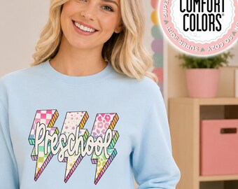 Preschool Teacher Shirt, Comfort Colors Tee, Retro Teacher Sweatshirt, Teacher Hoodie, Cute Teacher Gift, Graphic Tee