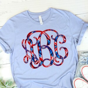 Red White & Blue Tie Dye BIG Monogram Tee ~ Toddler, Youth, and Adult Sizes