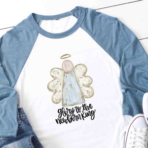 Herrlichkeit dem neugeborenen König-Weihnachtshemd, Damen-Weihnachtshemd, Weihnachtshemd für sie, Weihnachtsfamilie, christliches Raglan-T-Stück