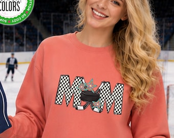 Camiseta para mamás de hockey, camiseta Comfort Colors, sudadera para mamás de hockey, camiseta para el día del partido de hockey, sudadera con capucha para mamás del equipo