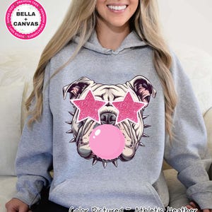 Preppy Bubble Blowing Pink Bulldog Mascot Team Sweatshirt, Cute Mascot Sweater, School Team Tee, Favorite Bulldog Team Shirt,School Logo Tee image 2