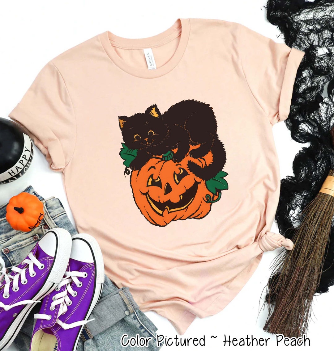Vintage Black Cat Halloween Shirt, Cute Halloween Shirt, Girls