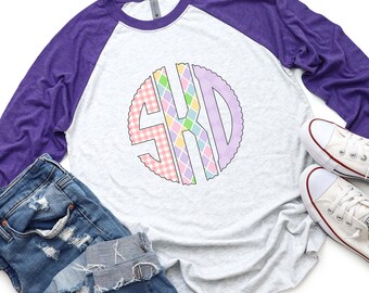 Easter Shirt, Personalized Bunny Raglan Tee Big Monogram