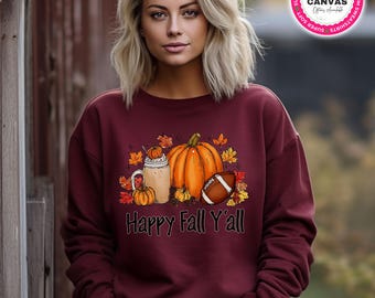 Happy Fall Yall Sweatshirt, Fall Pumpkin Sweatshirt, Thanksgiving Sweatshirt, Women Fall Crewneck, Cute Thanksgiving Gift, Autumn Sweatshirt
