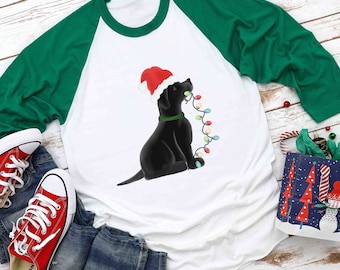 Black Lab Christmas Shirt, Christmas Dog Shirt, Cute Christmas Shirts, Christmas Tee, Dog Mom Shirt, Family Matching Shirt,Dog Lovers Raglan
