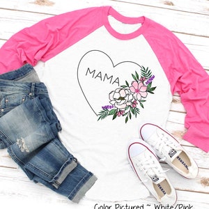 Watercolor Flower Heart Mama Shirt, Custom Mama Shirt, Mama Cute T Shirt, Gift For Mama, Mothers Day Gift For Her,   Raglan Tee