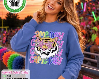 Tiger Game Day Shirt, Tiger School Spirit Shirt, Comfort Colors Tee, Sweatshirt, Hoodie, Football, Cheer, Band Spirit Wear