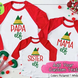 Personalized Family Elf Christmas Shirts, Custom Christmas Shirt, Matching Christmas Shirt, Custom Group Shirt, Family Pajama Raglan Tee
