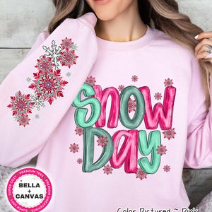 Snow Day Sweatshirt, Cute Winter Sweatshirt, Sleeve Print Freezing Season Hoodie, Winter Season Hoodie, Cold Season Sweatshirt, Winter Tee