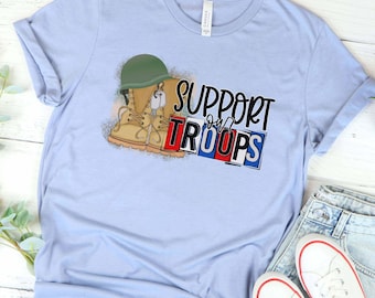 Camiseta de apoyo a nuestras tropas, camiseta militar, camiseta del 4 de julio, regalo militar, camiseta de despliegue, camiseta del Día de la Independencia, bandera estadounidense, camiseta de la libertad