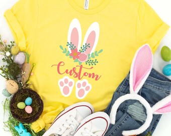 Personalisiertes benutzerdefiniertes Name-Häschenohren-Ostern-Hemd, Ostergeschenk, Osterhasen-Hemd, benutzerdefiniertem Namens-Ostern-Hemd, niedlichen Hemden für Frauen