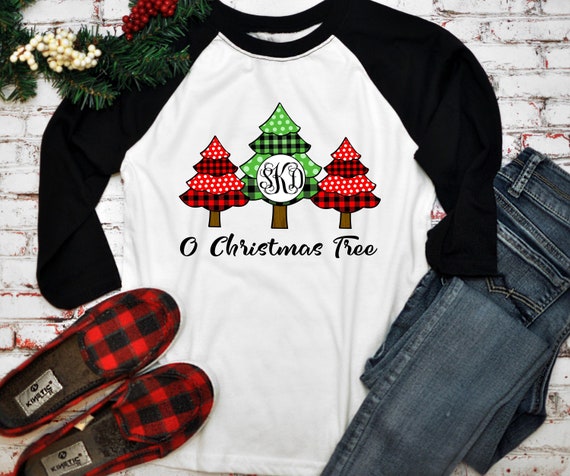 Red and Green Christmas Tree Trio Shirt Personalized Polka | Etsy