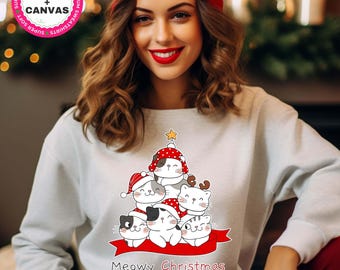 ニャーイ クリスマス キャッツ スウェットシャツ、かわいい猫のクリスマス シャツ、子猫のクリスマス パーカー、猫好きへのギフト、猫ママのセーター、ホリデー パーカー ギフト