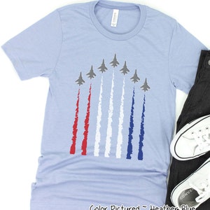Camiseta Jets con rastros de humo, camiseta del 4 de julio, camiseta del Día de la Independencia, camiseta con la bandera estadounidense, camiseta roja, blanca y azul, camiseta Freedom para él