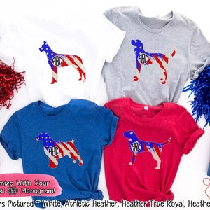 Great Dane, Hound, Irish Setter, Labrador, Dog Lovers Monogram Shirt, Personalized 4th of July Shirt, American Flag Shirt