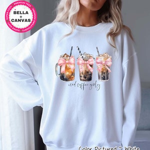 Iced Coffee Girly Sweatshirt, Coquette Pink Bow Iced Coffee Shirt, Mother&#39;s Day Shirt,Preppy Girly Girl Hoodie,Social Club Pink Bow Sweater