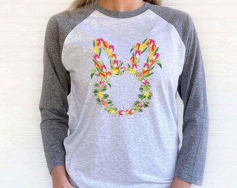 Camiseta Tulip Bunny de Pascua: Bonita camiseta raglán para mujeres y niñas.
