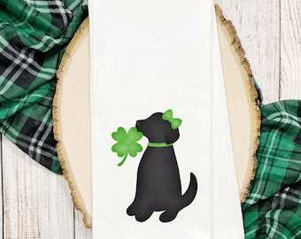 St. Patrick's Day Black Lab Tea Towel, Flour Sack Tea Towels, St. Patrick's Day Gift, Farmhouse, St. Patrick's Tea Towel, Kitchen Decor