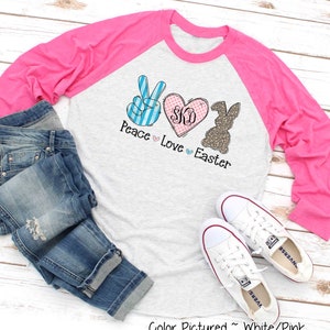 Monogram Peace Love Easter Shirt, Easter Bunny Shirt, Girls Cute Easter Shirt For Woman, Custom Easter Shirt, Easter Family Shirt,Raglan Tee