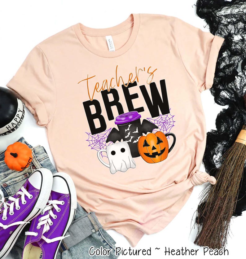 Maglietta di Halloween per insegnanti, maglietta di Halloween per insegnanti, maglietta di Halloween per insegnanti, maglietta di Halloween per insegnanti divertente, maglietta per amanti del caffè immagine 1