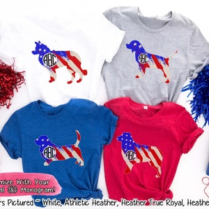 Australian Shepherd, Basset, Beagle, Border Collie, Dog Lovers Monogram Shirt, Personalized 4th of July Shirt, American Flag Shirt