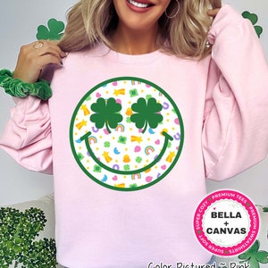 Lucky Charms Smile Shamrock Sweater, Cute St Patricks Day Shirt for Women,Lucky TShirt,St Patricks Day Sweatshirt,Gift for Her,Clover Hoodie