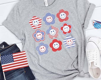 Retro Daisy shirt, patriottische 4 juli shirt, Independence Day shirt, shirt Amerikaanse vlag, rood wit blauw shirt, vrijheid T-shirt voor haar