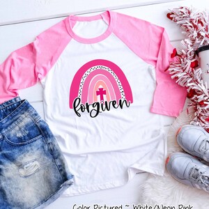Forgiven Rainbow Cross Valentine Shirt, Jesus Valentine Shirt, Cute Religious Shirt, Christian Tees, Religous Shirt, Faith Tee, Raglan Tee