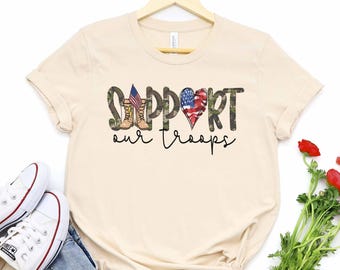 Camiseta de apoyo a nuestras tropas, camiseta militar, camiseta del 4 de julio, regalo militar, camiseta de despliegue, camiseta del Día de la Independencia, bandera estadounidense, camiseta de la libertad