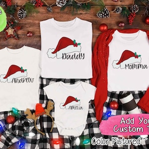 Red Santa Hat Family Christmas Shirts, Custom Christmas Shirt, Matching Christmas Shirt, Custom Group Shirt, Family Pajama Shirts