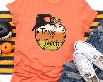 Halloween Teacher Candy Corn Apple Shirt, Cute Halloween Shirt, Teacher Halloween Tee, Halloween Shirt for Her, Teacher Matching Team Shirts