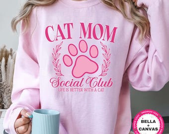 Kokette Katzenmama Sweatshirt Katzenmama Shirt für Katzenliebhaber Geschenk für Sie Fell Mama Social Club Shirt Muttertagsgeschenk für neue Katzenmama Geschenk