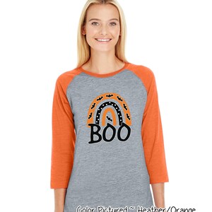 Halloween Boo Rainbow Shirt, Cute Halloween Shirt, Girls Halloween Tee, Kids Halloween Tee, Halloween Shirt for Her, Family Matching, Raglan image 2