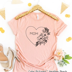 Outline Flower Heart Mom Shirt, Custom Mom Shirt, Mom Cute T Shirt, Gift For Mom, Mothers Day Gift For Her,   Christmas Gift