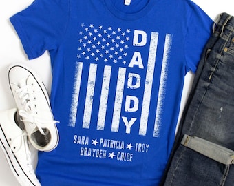 Custom Daddy Flag Shirt, Personalized Daddy Shirt with Kids Names, Father's Day Gift for Daddy, Fathers Day Shirt, Birthday Gift For Him