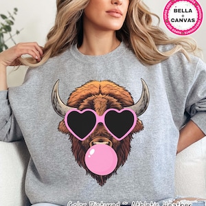 Preppy Bubble Blowing Buffalo Maskottchen Team Sweatshirt, niedlicher Maskottchen Pullover, Schulteam T-Shirt, Lieblings Bison Team Shirt, Schullogo Kapuzenpullover