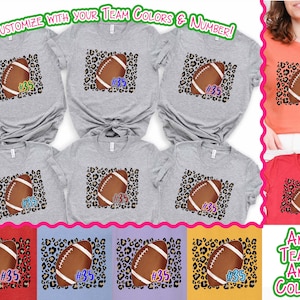 Custom Leopard Football Mom Shirt, Personalized Football Shirt, Game Day Football Shirt, Name and Number Football Shirt, Football Dad Shirt