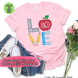 Personalisiertes Liebes-Schulwerkzeug-Shirt, Monogramm-Shirt, benutzerdefiniertes Zurück zur Schule-Shirt, Lehrer-Team-Shirts, erster Tag der Schule, 100-Tage-Shirt