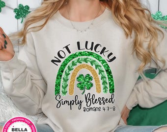 祝福されたシャムロックセーター、キュートなセントパトリックスデーシャツレディース、ラッキーTシャツ、セントパトリックスデースウェットシャツ、彼女へのギフト、クリスチャンシャツ、信仰のパーカー
