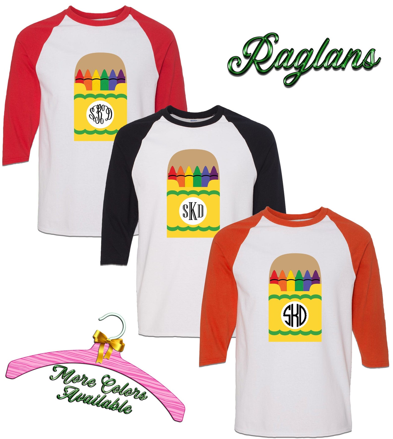 Primary Crayons with Monogram Raglan Youth | Etsy