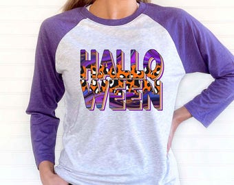 Halloween-shirt luipaard, leuk Halloween-shirt, meisjes Halloween-shirt, kinder Halloween-shirt, shirt voor haar, bijpassende familieshirt, raglanshirt