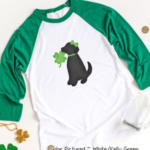 Black Lab Girl St Patrick&#39;s Day Shirt,Dog Mom Shirt,Girls St Patricks Day T Shirts for Women,Cute St Patricks Tee,Family Matching Raglan Tee