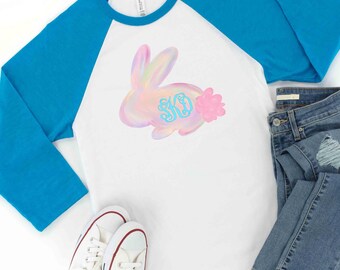 Watercolor Bunny Easter Shirt - Monogram Custom Family Raglan